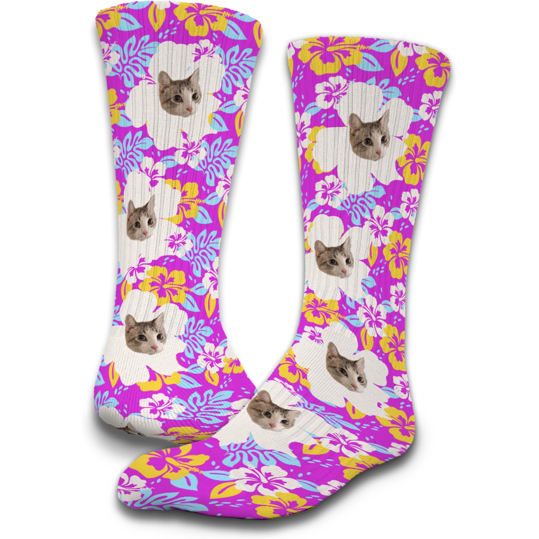 ISlide Lifestyle Cat Hawaiian Personalized Socks, Pink, Medium