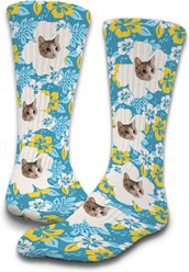 ISlide Lifestyle Cat Hawaiian Personalized Socks, Blue, Medium