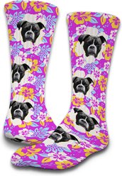 ISlide Lifestyle Dog Hawaiian Personalized Socks, Pink, Medium