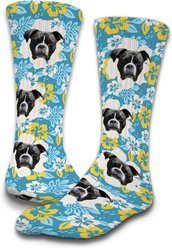 ISlide Lifestyle Dog Hawaiian Personalized Socks, Blue, Large