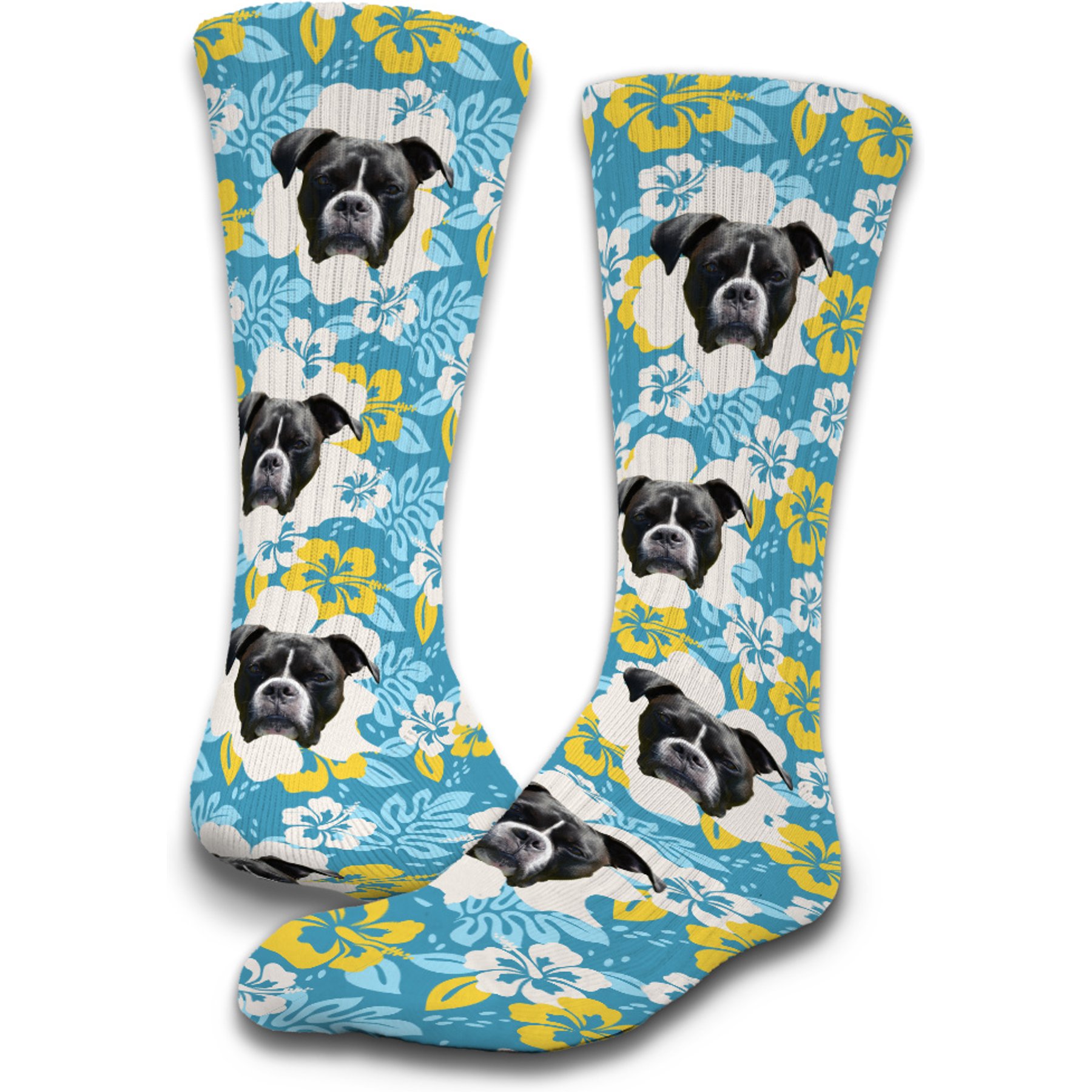 ISlide Lifestyle Dog Hawaiian Personalized Socks, Blue, Large
