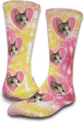 ISlide Lifestyle Cat Tie-Dye Personalized Socks, Pink, Medium