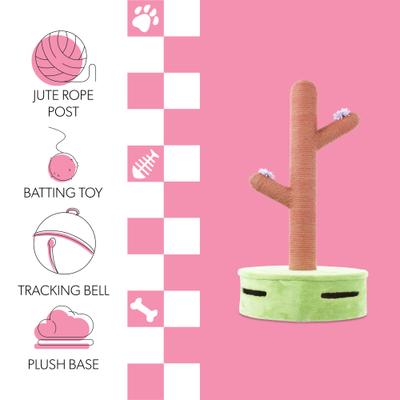 Show full view: THE LICKER STORE Rosa Modern 36-in Jute Cactus with Flower Scratching Post, Pink/Green slide 4 of 10