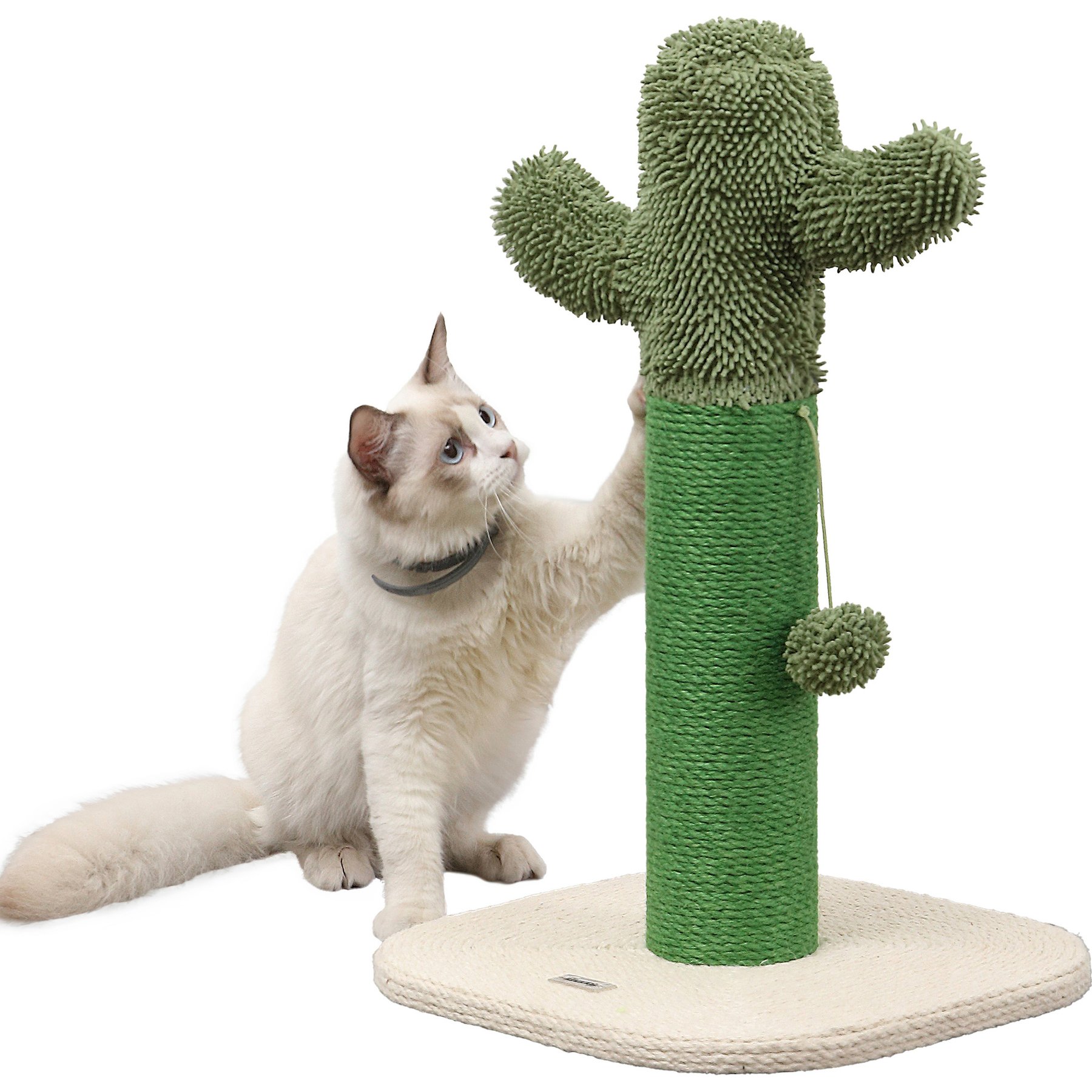 THE LICKER STORE Pecos Modern 21-in Jute Cactus Cat Scratching Post with Fuzzy Toy, Green/White