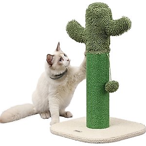 THE LICKER STORE Pecos Modern 21-in Jute Cactus Cat Scratching Post with Fuzzy Toy, Green/White