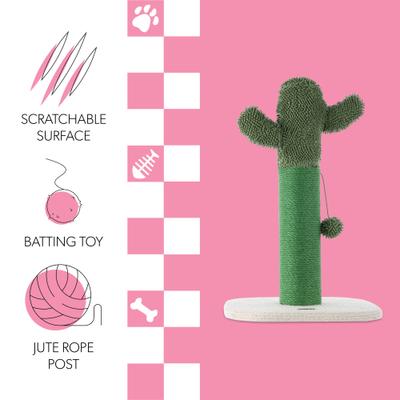 Show full view: THE LICKER STORE Pecos Modern 21-in Jute Cactus Cat Scratching Post with Fuzzy Toy, Green/White slide 3 of 9