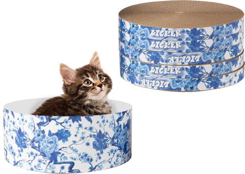 Show full view: THE LICKER STORE Kate Modern 12-in Patterned Cardboard Reversible Cat Scratcher Pad in Box with Catnip, 5 count, Blue/White slide 8 of 9