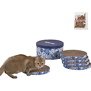 THE LICKER STORE Kate Modern 12-in Patterned Cardboard Reversible Cat Scratcher Pad in Box with Catnip, 5 count, Blue/White