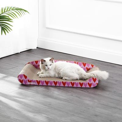 Show full view: THE LICKER STORE Montego Coastal Patterned 27.5-in Cardboard Lounge Bed Cat Scratcher with Catnip, Pink/Red slide 2 of 11