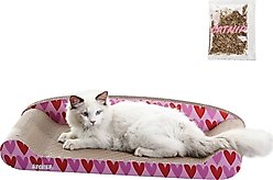 THE LICKER STORE Montego Coastal Patterned 27.5-in Cardboard Lounge Bed Cat Scratcher with Catnip, Pink/Red