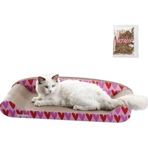 THE LICKER STORE Montego Coastal Patterned 27.5-in Cardboard Lounge Bed Cat Scratcher with Catnip, Pink/Red