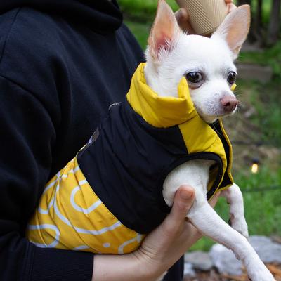 Show full view: ADC Houndstone & Co. 2-in-1 Reversible Sunny Side Up & Soft Velcro Closure Geometric Insulated Dog Puffer Vest, Yellow, X-Small slide 7 of 9