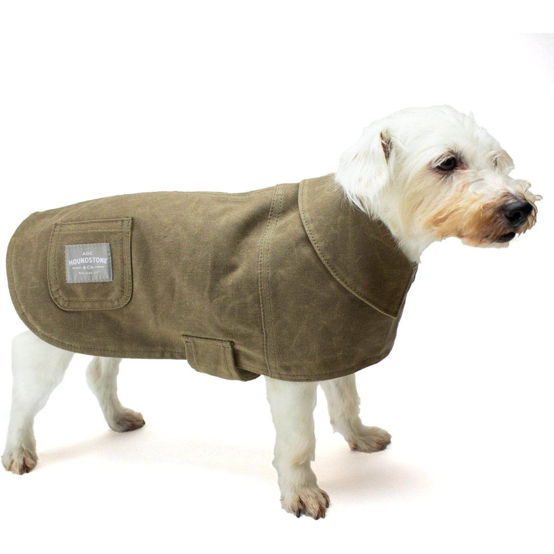 ADC Houndstone & Co. Waxed Canvas Fleece Lined Solid Waterproof Dog Jacket, Tan, Medium