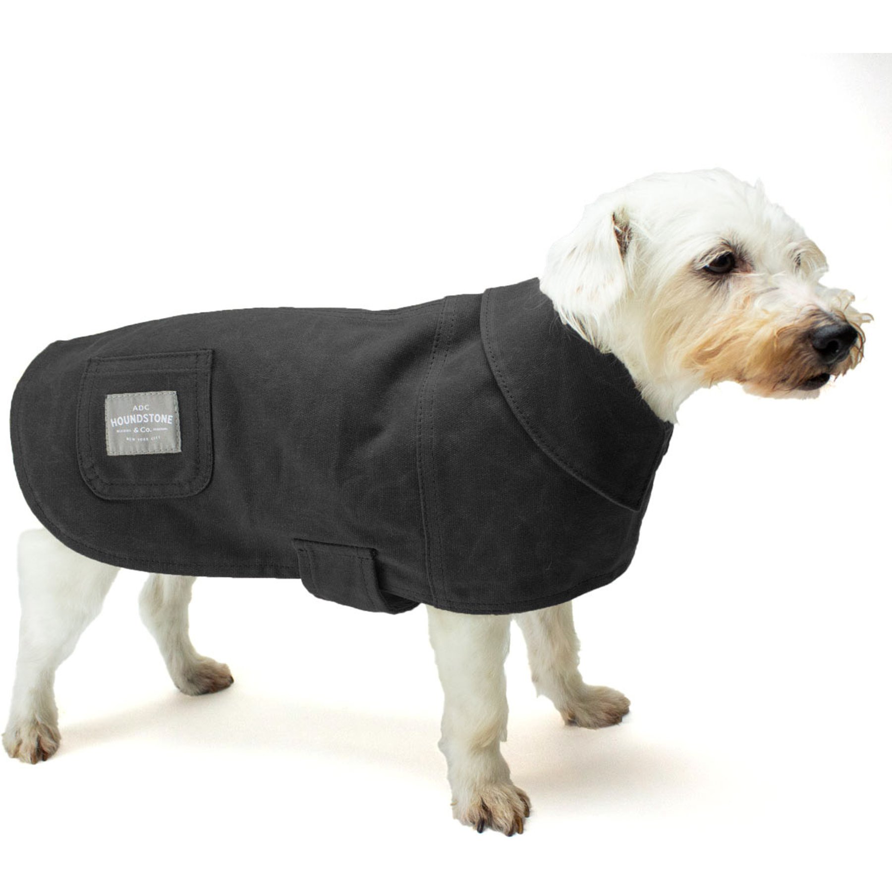 ADC Houndstone & Co. Waxed Canvas Fleece Lined Solid Waterproof Dog Jacket, Black, Large