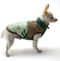 ADC Houndstone & Co. 2-in-1 Reversible Tropical Camo & Soft Velcro Closure Camouflage Insulated Dog Puffer Vest, Green, X-Small