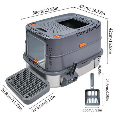 Show full view: Wisfor Stainless Steel Enclosed Litter Box with Litter Scoop & Filter, 22.83 x 16.53 x 16.53-in slide 5 of 10