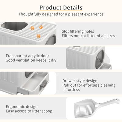 Show full view: Wisfor Cat Litter Box with Drawer, Lid & Scoop slide 7 of 8