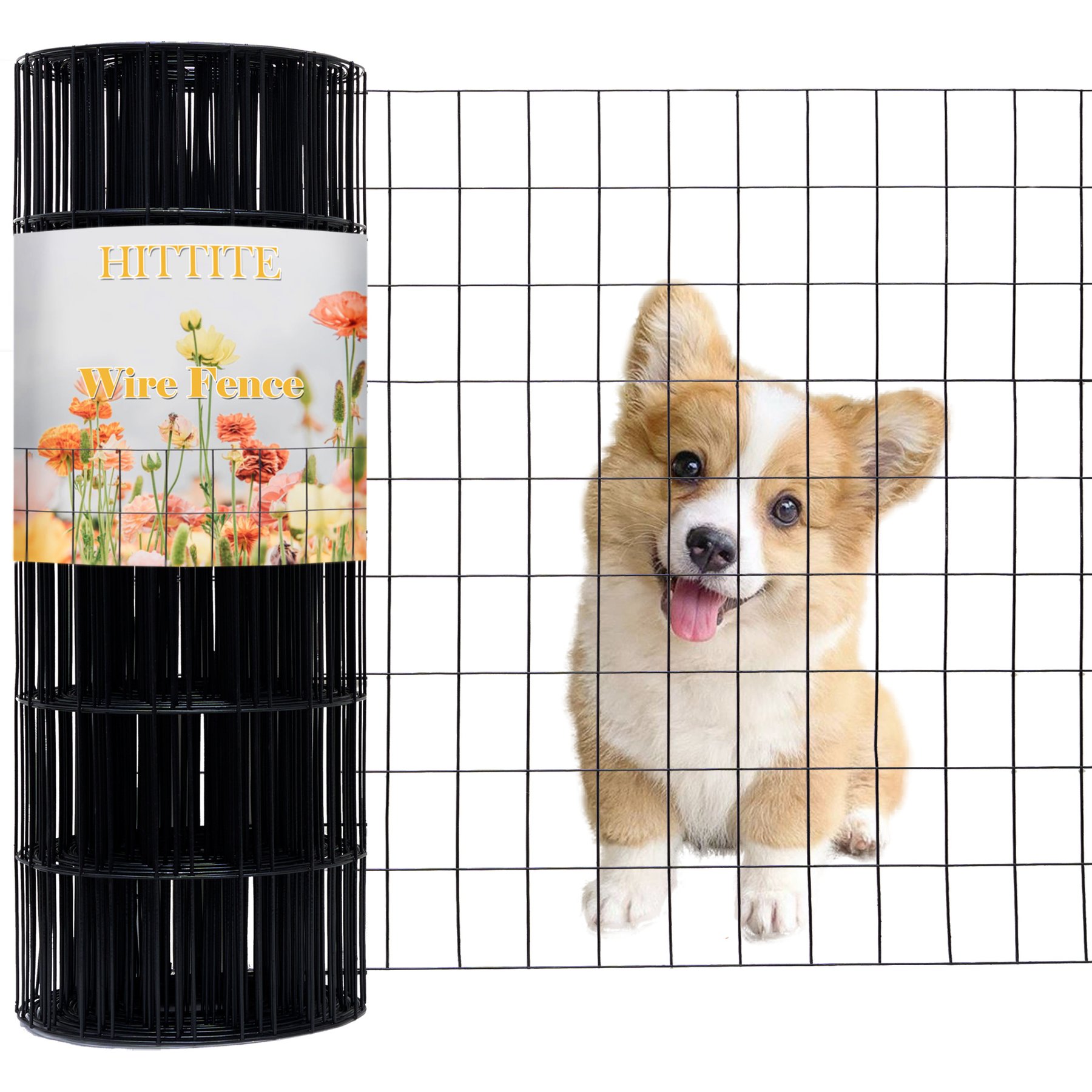 Hittite PVC Coated Welded Wire Galvanized 14-Guage 2 x 4-in Mesh Fence, Black, 60-in x 100-ft roll