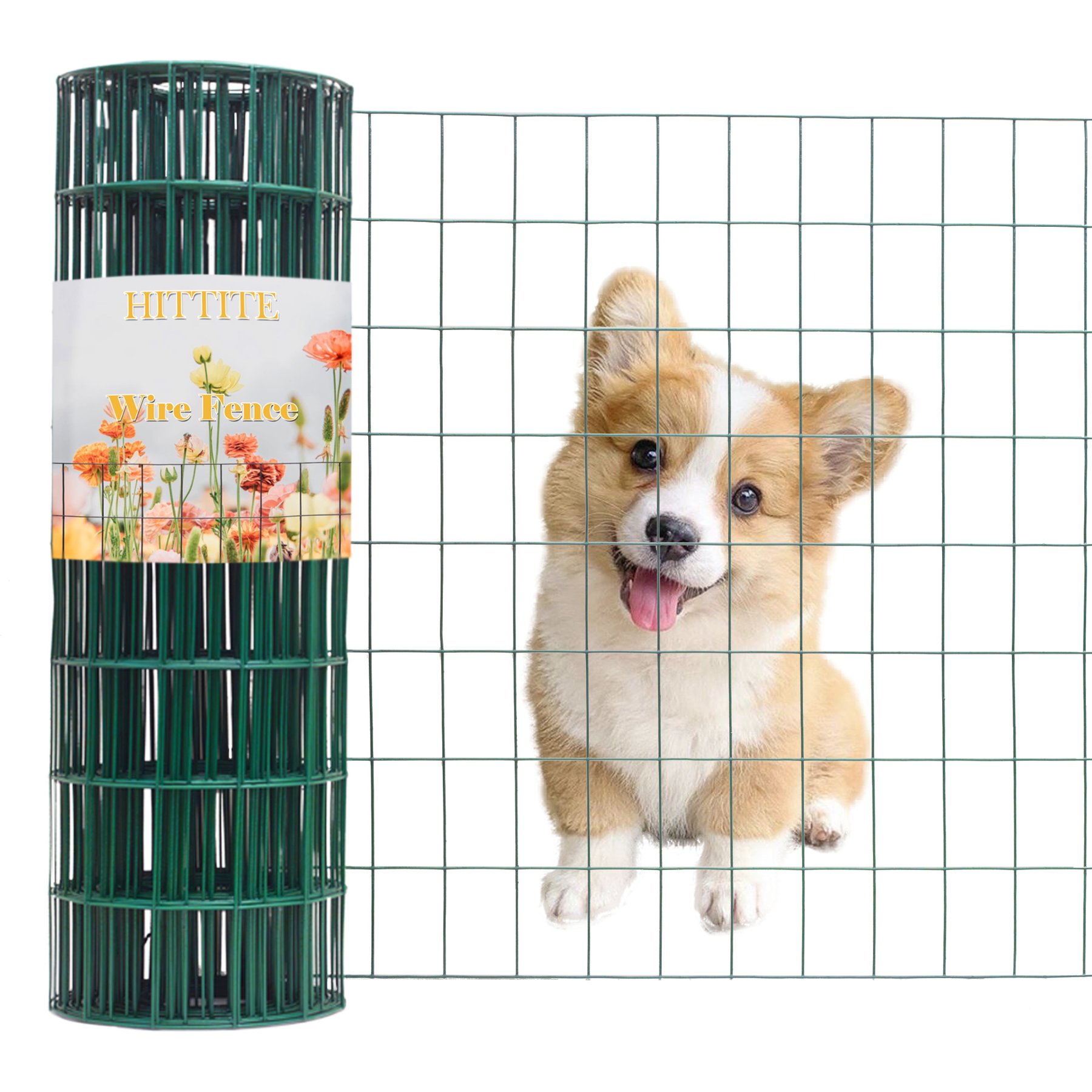 Hittite PVC Coated Welded Wire Galvanized 16-Guage 2 x 3-in Mesh Fence, Green, 72-in x 100-ft roll
