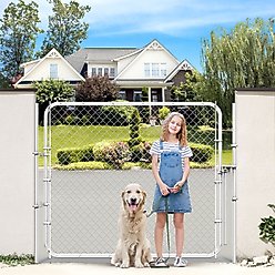 Hittite Outdoor Adjustable Chain Anti-Rust Galvanized Steel Pedestrian Walking Dog Fence Gate Kit, Silver, 26 to 72-in wide x 5-ft high slide 2 of 9