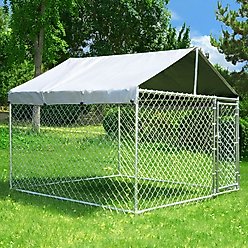 Hittite Outdoor Anti-Rust Galvanized Chain link Dog Kennel with Roof, Silver, X-Large: 81 x 81 x 67-in