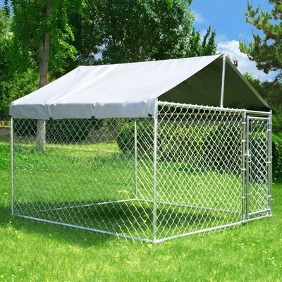 Hittite Hittite Outdoor Anti-Rust Galvanized Chain link Dog Kennel with Roof, Silver, X-Large: 81 x 81 x 67-in