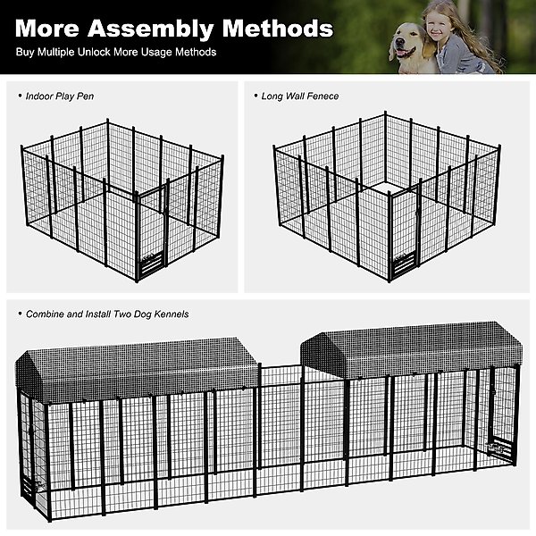 Show full view: Hittite Outdoor Expandable Modular Dog Kennel with Backyard Black Roof Cover, Black, Large: 96 x 48 x 72-in slide 7 of 8