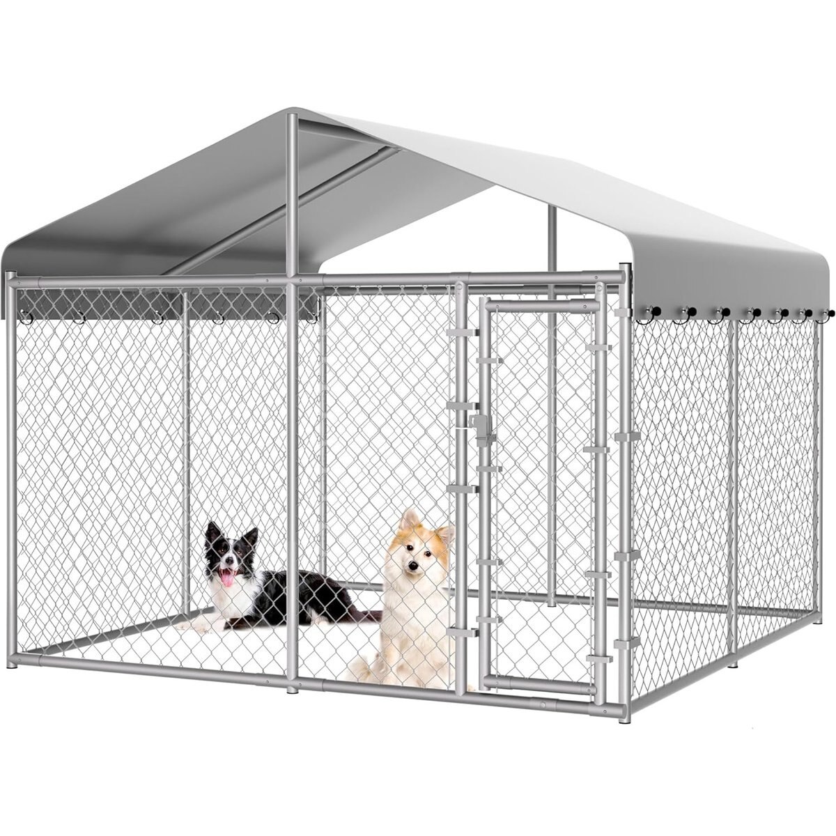 Hittite Outdoor Anti-Rust Galvanized Chain link Dog Kennel with Roof, Silver, X-Large: 120 x 120 x 78-in