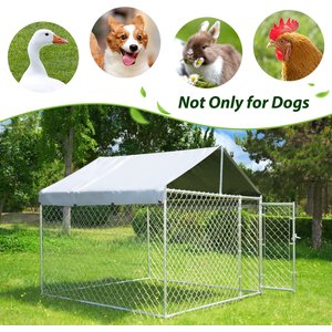 Hittite Outdoor Anti-Rust Galvanized Chain link Dog Kennel with Roof, Silver, X-Large: 81 x 81 x 67-in