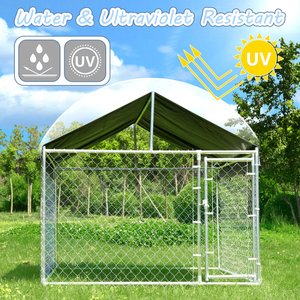 Hittite Outdoor Anti-Rust Galvanized Chain link Dog Kennel with Roof, Silver, X-Large: 81 x 81 x 67-in