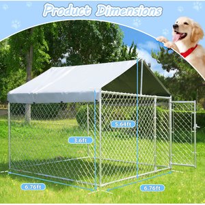 Hittite Outdoor Anti-Rust Galvanized Chain link Dog Kennel with Roof, Silver, X-Large: 81 x 81 x 67-in