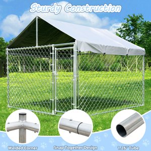 Hittite Outdoor Anti-Rust Galvanized Chain link Dog Kennel with Roof, Silver, X-Large: 81 x 81 x 67-in