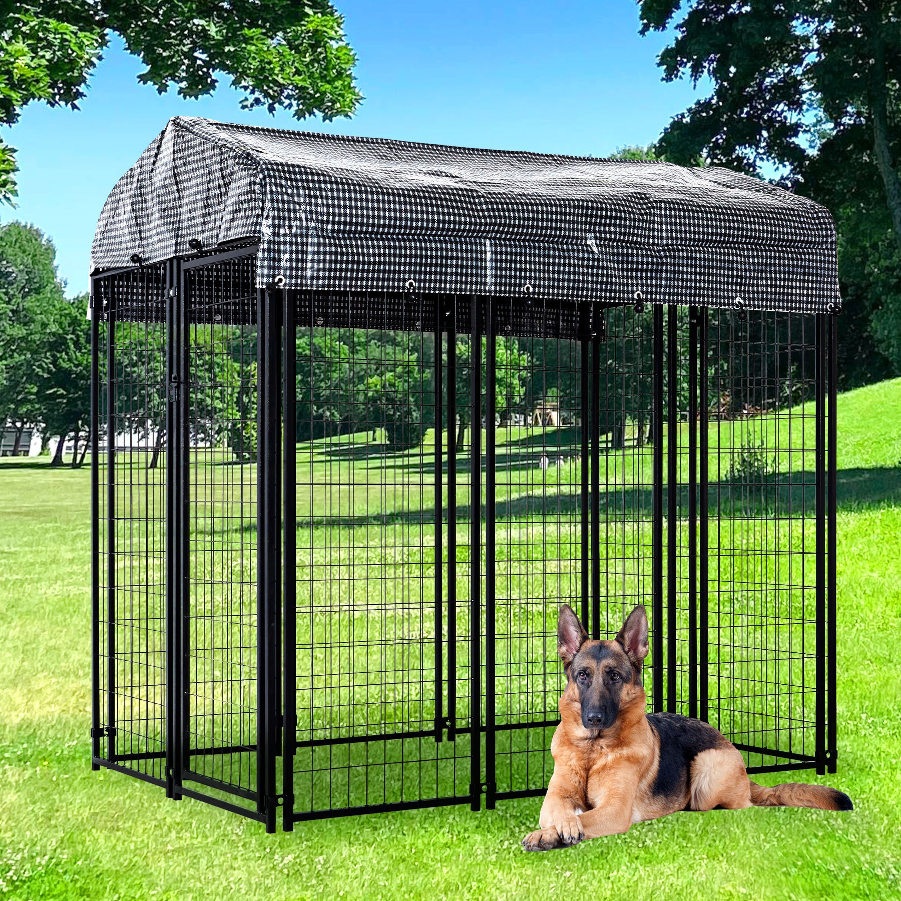 Hittite Outdoor Expandable Modular Dog Kennel with Backyard Black Roof Cover, Black, Large: 6 x 4 x 6-in