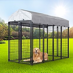 Hittite Outdoor Expandable Modular Dog Kennel with Backyard Grey Roof Cover, Black, Large: 96 x 48 x 72-in