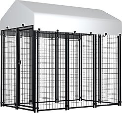 Hittite Outdoor Expandable Modular Dog Kennel with Backyard Silver Roof Cover, Black, Large: 96 x 48 x 72-in