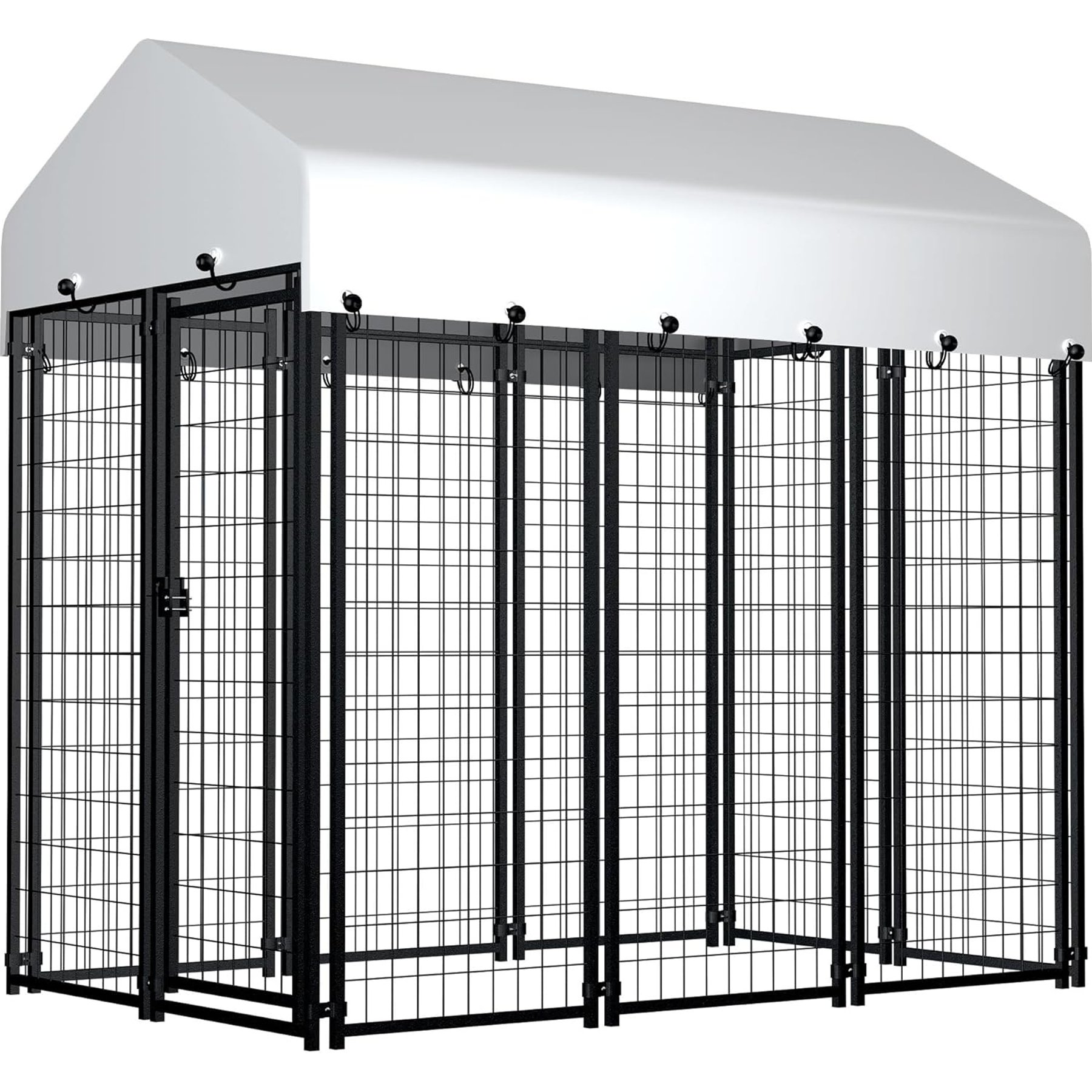 Hittite Outdoor Expandable Modular Dog Kennel with Backyard Silver Roof Cover, Black, Large: 96 x 48 x 72-in