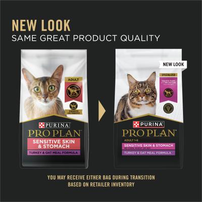 Show full view: Purina Pro Plan Sensitive Skin & Stomach Turkey & Oat Meal Formula Dry Cat Food, 3.2-lb bag slide 3 of 13