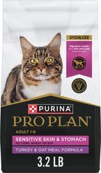Purina Pro Plan Sensitive Skin & Stomach Turkey & Oat Meal Formula Dry Cat Food, 3.2-lb bag