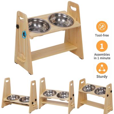 Show full view: Wisfor Elevated Wooden Dog Feeding Stand with Stainless Steel Bowls, 2-cup slide 4 of 8
