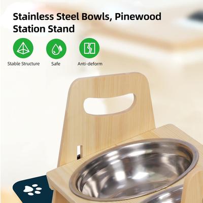 Show full view: Wisfor Elevated Wooden Dog Feeding Stand with Stainless Steel Bowls, 2-cup slide 5 of 8