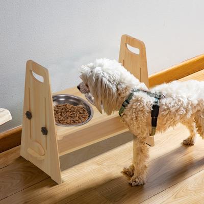 Show full view: Wisfor Elevated Wooden Dog Feeding Stand with Stainless Steel Bowls, 2-cup slide 7 of 8