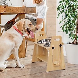 Wisfor Elevated Wooden Dog Feeding Stand with Stainless Steel Bowls, 2-cup