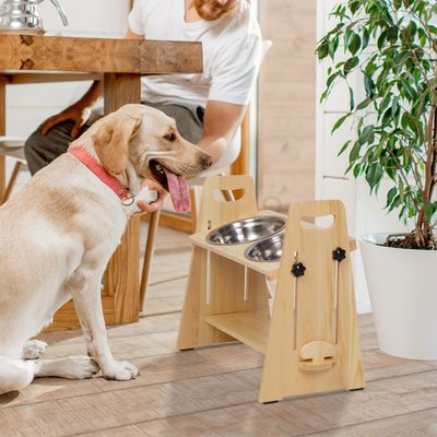 Wisfor Wisfor Elevated Wooden Dog Feeding Stand with Stainless Steel Bowls, 2-cup