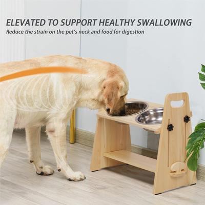 Show full view: Wisfor Elevated Wooden Dog Feeding Stand with Stainless Steel Bowls, 2-cup slide 3 of 8