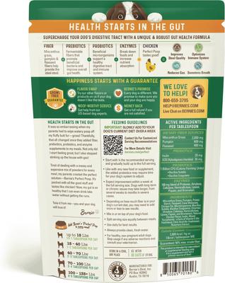 Show full view: Bernie's Perfect Poop Chicken Flavor Digestion Support Dog Supplement, 4.2-oz bag slide 3 of 6