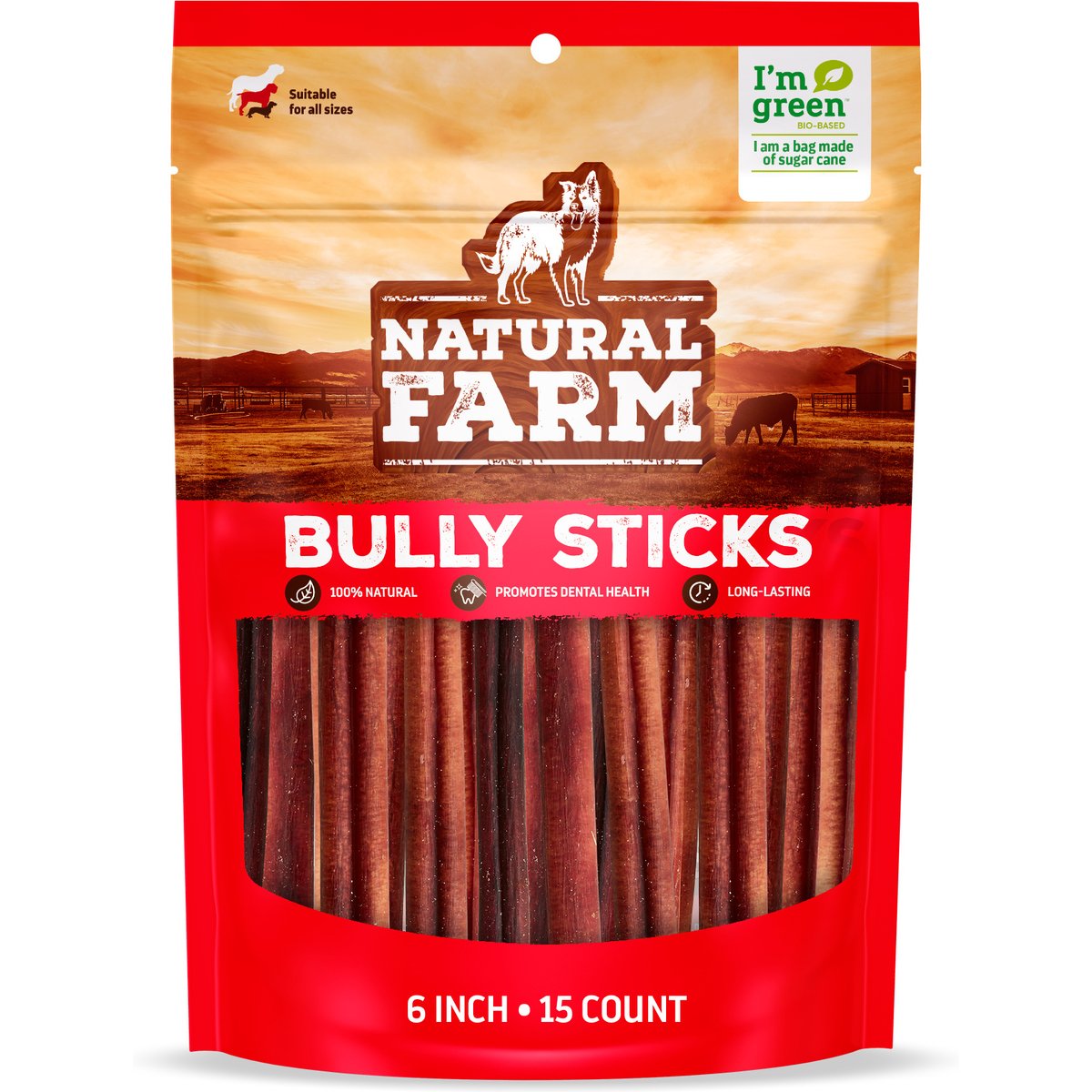 Natural Farm Odor Free 6-inch Bully Stick Dog Chews, 15 count