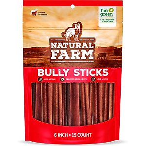 Natural Farm Odor Free 6-inch Bully Stick Dog Chews, 15 count