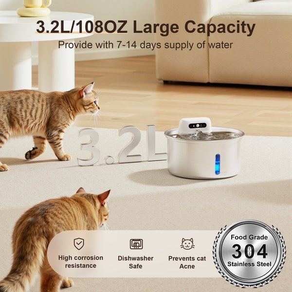 Show full view: Casfuy W12 Upgraded Wireless Smart Stainless Steel Dog & Cat Water Fountain, 108-oz slide 7 of 8