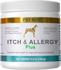 PetScy Allergy Itch Relief Plus Bacon Flavored Soft & Chew Supplement for Dogs, 5.4-oz jar, 60 count