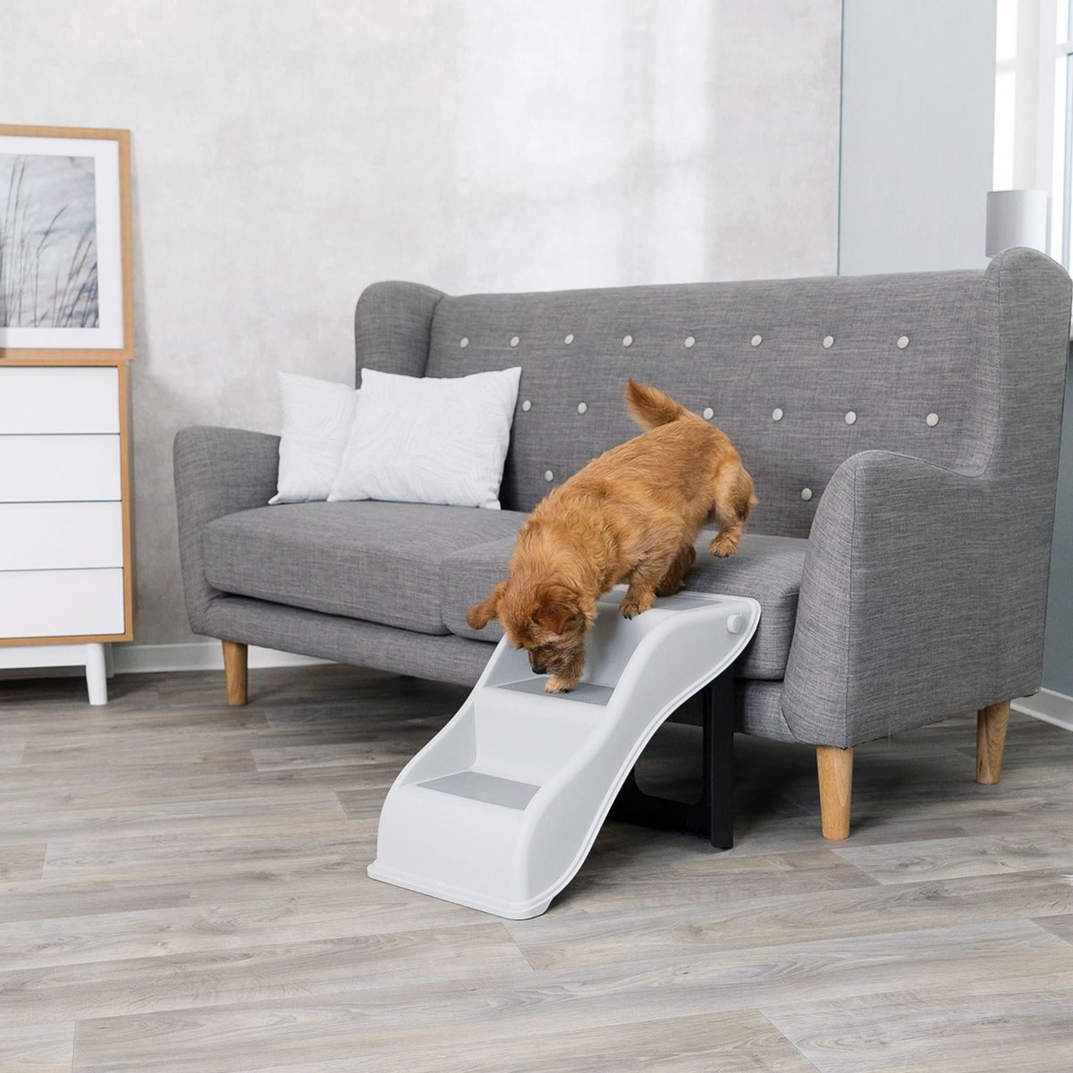 TRIXIE 3 Step Pet Stairs Lightweight Collapsible Easy to Store Non-Slip Treads Cat & Dog Stairs, Gray